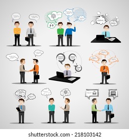 Business People With Speech Bubbles - Isolated On Gray Background - Vector Illustration, Graphic Design Editable For Your Design 