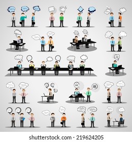 Business People With Speech Bubbles - Isolated On Gray Background - Vector Illustration, Graphic Design Editable For Your Design  