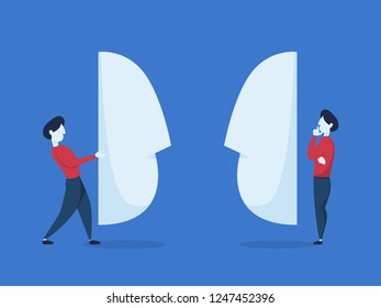 Business people stand behind giant mask. Fake agreement with fraudster. Isolated flat vector illustration