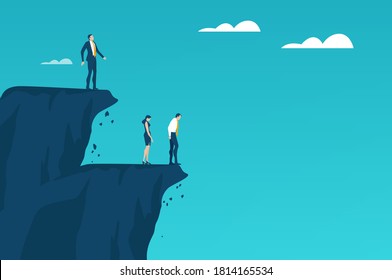 Business people stand up at the edge of cliffs and facing financial fall, economy crisis, problems and recession 