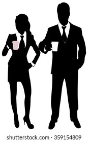 business people standing and drinks coffee