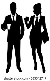 business people standing and drinks coffee
