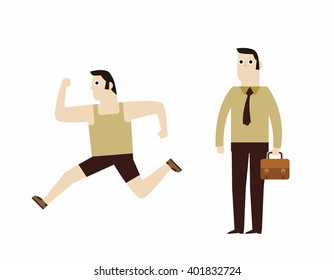 business people standing and jogging.
isolated on white background.
flat illustration.