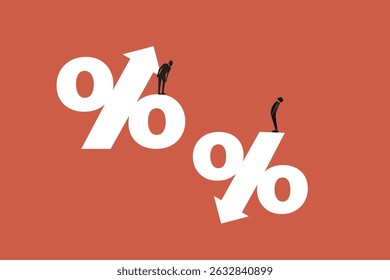 Business people standing on percentage signs. Concept of Growth, Failing, Risk, Successful