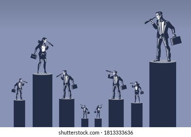 Business People Standing on Platforms Watching each other's Superior and Subordinates. Illustration Concept of Business Competitions.