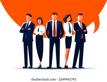 Business people standing together as a team. Vector illustration