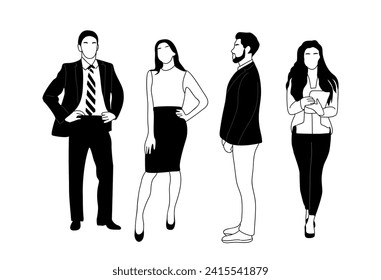 Business people standing vector black on white.