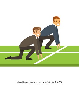 Business people at starting line on a race, business competition vector Illustration