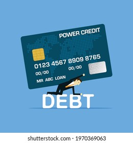 Business people struggling to get out of credit card debt, Vector illustration in flat style