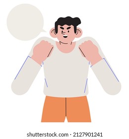 Business people, students, employees cheer up with fists up gesture and smile. Cheerful happy character support, encourage or motivate friend, colleague or coworker. Vector illustration.