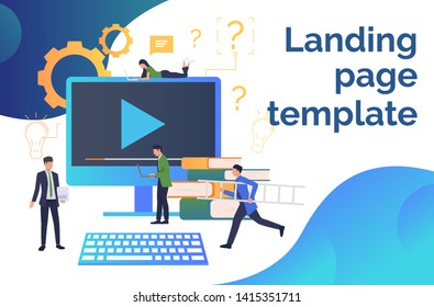 Business people studying, working and using computers. Information, knowledge, idea concept. Presentation slide template. Vector illustration for topics like business, technology, education