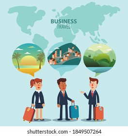 Business people with suitcases. Business travel vector concept. Holidays time, recreation and travel vector design