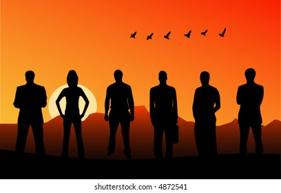 Business people and sunset