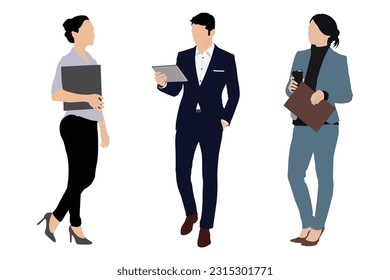 Business people With tab, document file Standing pose. Vector image Of businessmen and women.