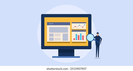Business people taking investment decision on data analysis, Data driven decision making, Business Intelligence, ROI calculation - vector illustration background