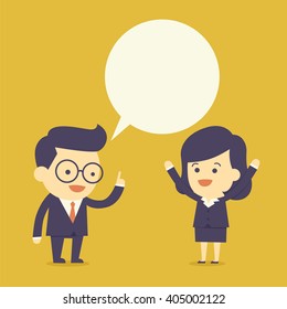 Business people talk with bubble speech