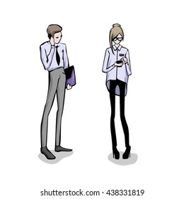 business people talk by phone use smart phone vector illustration on the white background