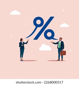 Business people talking about the commission percentage. Modern vector illustration in flat style