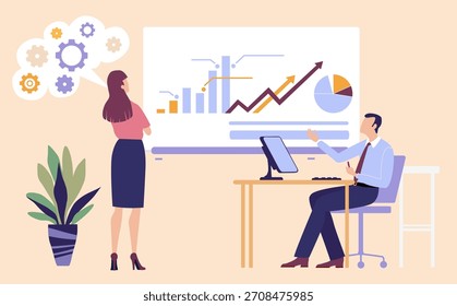 Gente de negocios hablando y colaborando en un proyecto, ilustración de concepto de negocio 