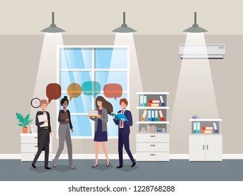 business people talking in corridor office