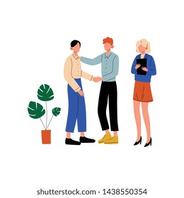 Business People Talking and Discussing in Office, Colleagues Working Together, Communication Between Coworkers, Friendly Environment, Corporate Culture Vector Illustration