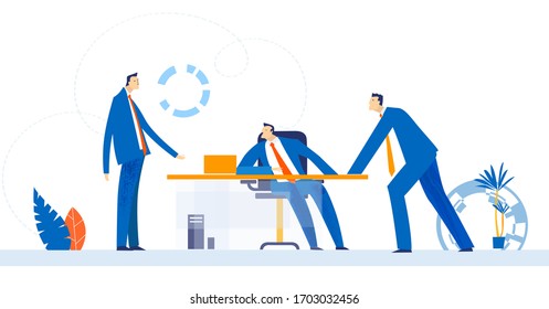 Business people talking in office, negotiating, having a meeting and solving the problems. Business in progress, working together concept illustration
