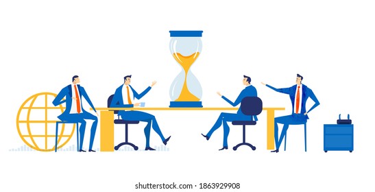 Business people talking in office, solve problems, having a meeting, discussing new start up project. Business concept illustration. 