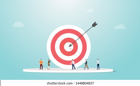 business or people target with big dart and some people walking around with modern flat style - vector