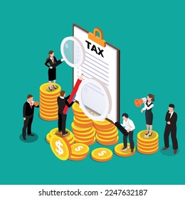 Business people and tax return isometric 3d vector illustration concept for banner, website, illustration, landing page, flyer, etc.