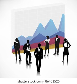 business people team with 3d graph-vector illustration