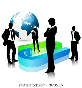 business people team with arrows and globe-vector