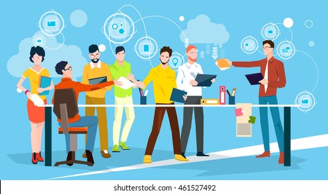 Business People Team Brainstorm Discussing Office Meeting Flat Vector Illustration