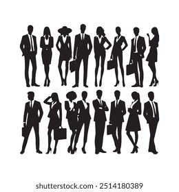 Business People Team Crowd Silhouette Businesspeople Group Human Resources Vector Illustration,Multiple images of business people