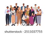 Business people team, diverse entrepreneurs community. Office workers, corporate group of happy colleagues, employees, professionals, staff. Flat vector illustration isolated on white background.