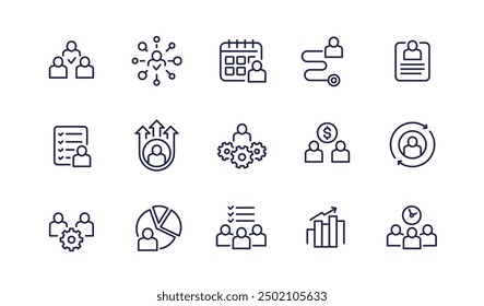 Business people, team, employee line icons set
