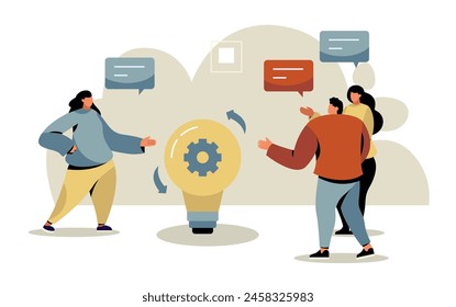 Business people team generating new ideas for start up. Vector illustration of people work, idea teamwork, businessman creative strategy