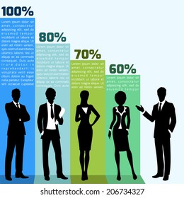 Business people team growth infographic with color vertical line vector illustration