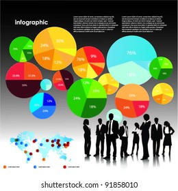 business people team with pie chart background.vector