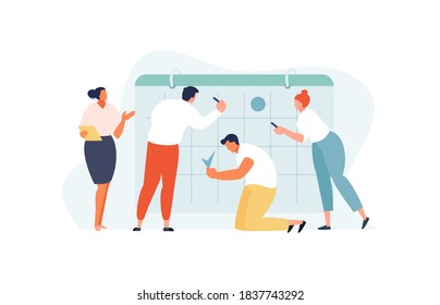 Business people team are planning work schedule. Vector illustration for web, social media