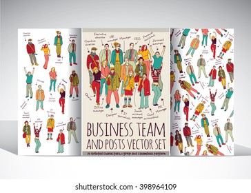 Business people team and posts set. Color vector illustration. EPS8