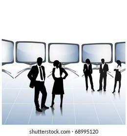 business people team with screens-vector