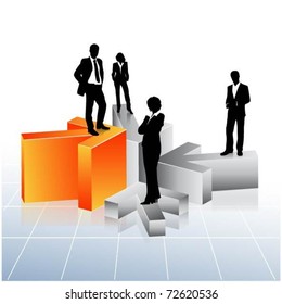 business people team standing on 3d arrows-vector