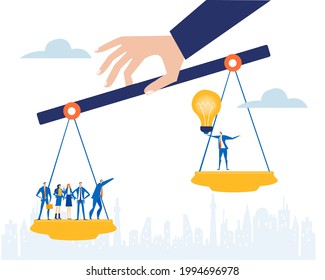 Business people, team of successful people at scale machine. Business concept illustration