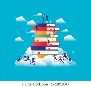 business people team with text books in the sky