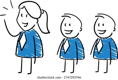 Business people - team work and leadership concept.
Girl and boy hand drawn doodle line art cartoon design character - isolated vector illustration outline of woman.