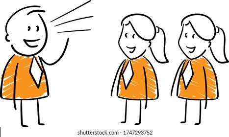 Business people - team work and leadership concept.
Girl and boy hand drawn doodle line art cartoon design character - isolated vector illustration outline of man.