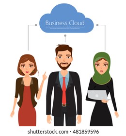 Business people team work on business cloud computing.