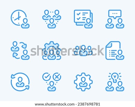 Business People and Team Work vector line icons. Staff and Employees outline icon set. Business Conversation, Workflow, Cooperation, Management and more.