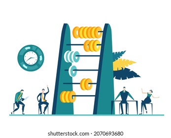 Business people, team working with Abacus. Calculating and making design on future budget. Working together, find best solution concept illustration 
