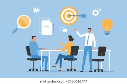 business people team working meeting planning for business goals. Flat vector illustration design concept	